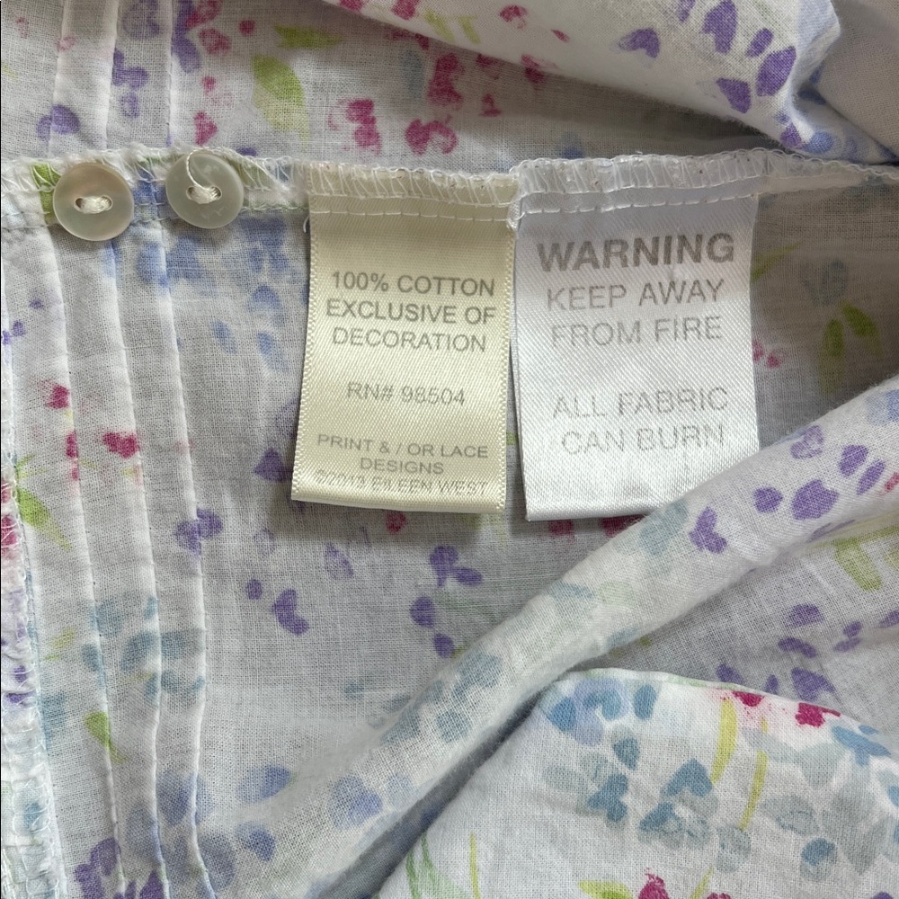 Eileen West Ballet Nightgown Cotton L-Sleeve Sweetheart Buttoned White Floral XL - Picture 13 of 14